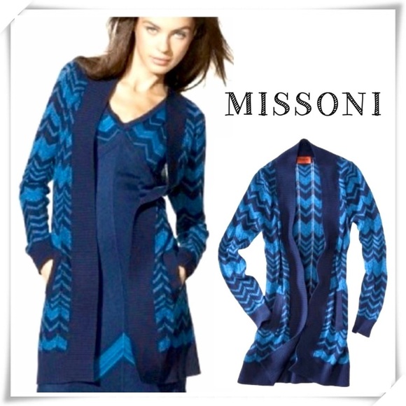 MISSONI by Target Zigzag Open Front long Cardigan in Blue - Picture 1 of 5